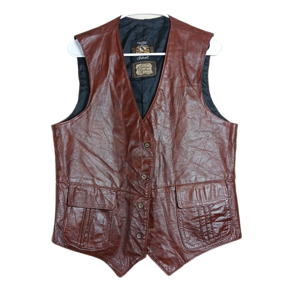 Ideal Leather Vest Mens 40 Brown 4-Button Flap Pocket Classic Western Cowboy